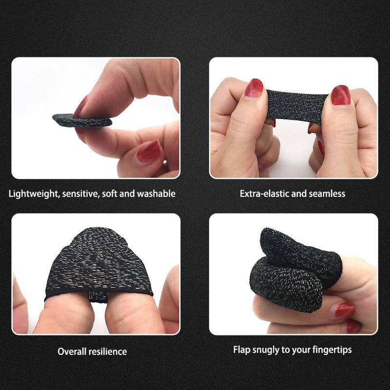 CNHIDEE Gaming Finger Sleeves | 0.15mm Silver Fiber for PUBG Mobile Touchscreen Devices | Anti-Sweat Thumb Sleeves Ergonomic Smooth, Extremely Thin Fit Ultra Breathable for COD, Free Fire Black 12PCS - Image 3